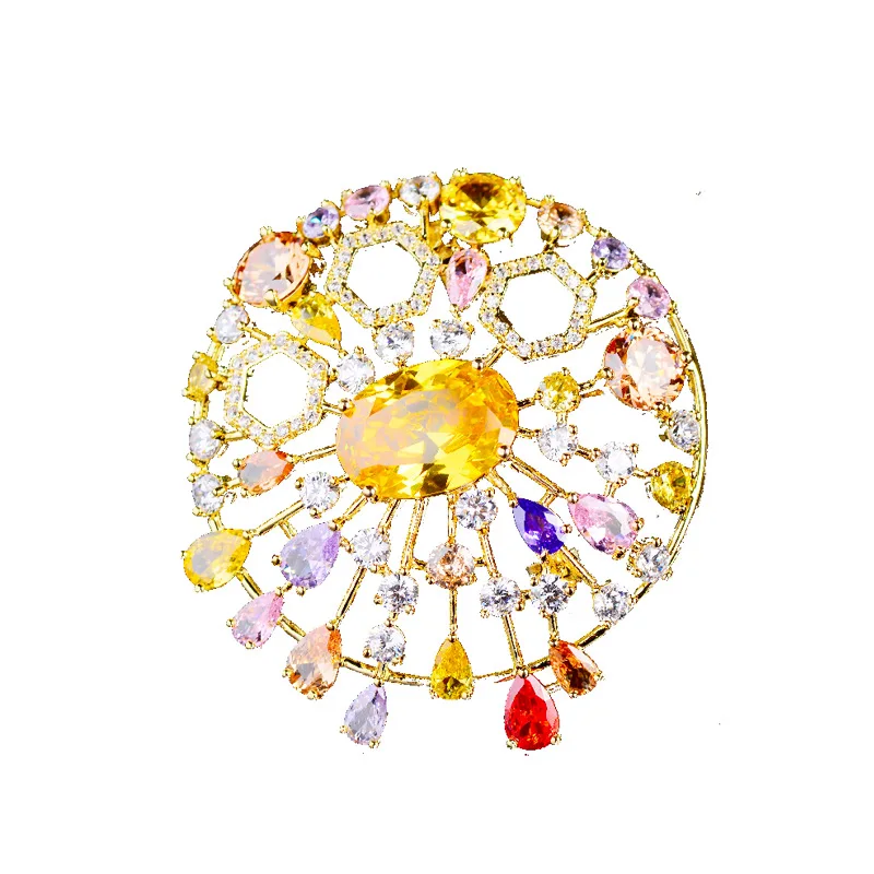 Fashion Multicolored Cubic Zirconia Star Brooch Pins Elegant Shiny Design Round Brooches for Women Clothing Pin Suit Accessories