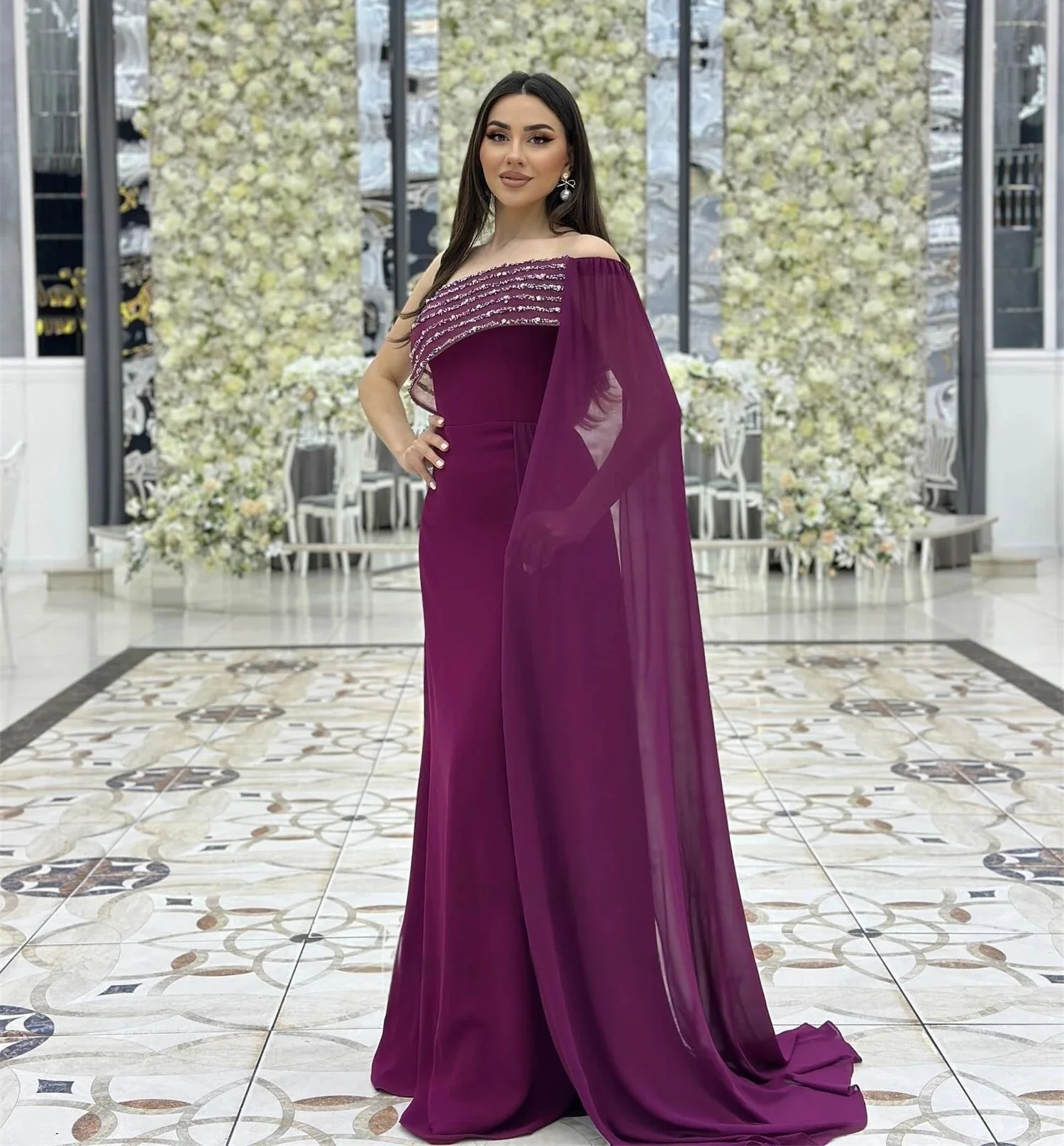 

Purple Chiffon Long Bespoke Occasion Gown Evening Dresses Prom Pastrol Unisex Jersey Retro Dubai Saudi Arabic Customized