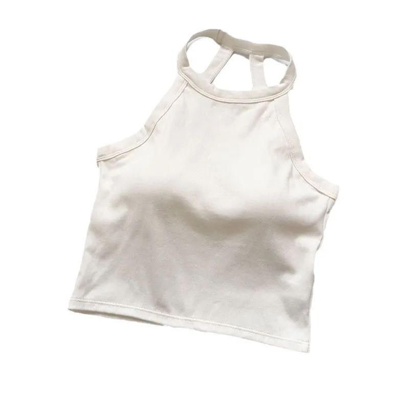

Pure desire to wear open back neck sling vest women's summer with chest pad slim short inside with beautiful back sleeveless top