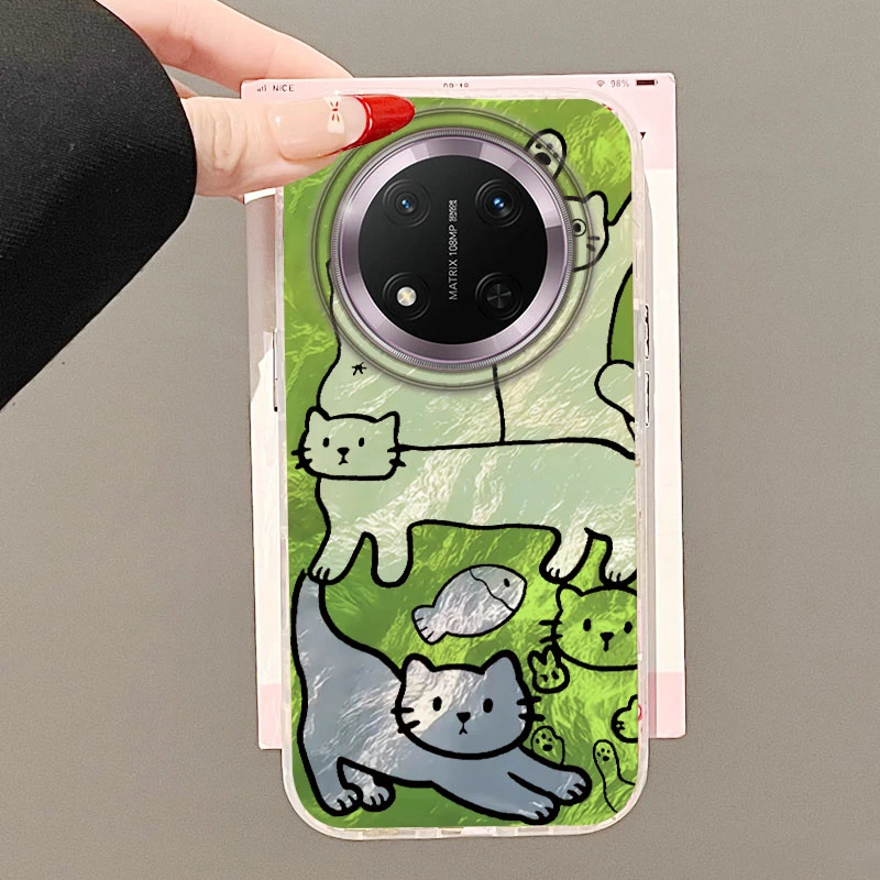Telefon Fall Für Honor Magic7 Lite X9C X9A X8A 200 Pro 400x8b Perforierte Vortex Shell Lila Fisch Katze Soft cover Fundas