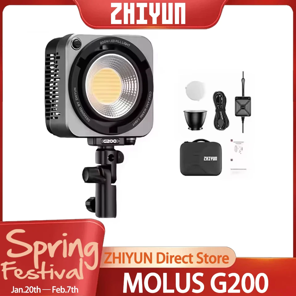 

ZHIYUN MOLUS G200 APP Controls 200W and 300W LED Camera Lighting 2700K-6500K Fill Light for Outdoor Shooting and Studios