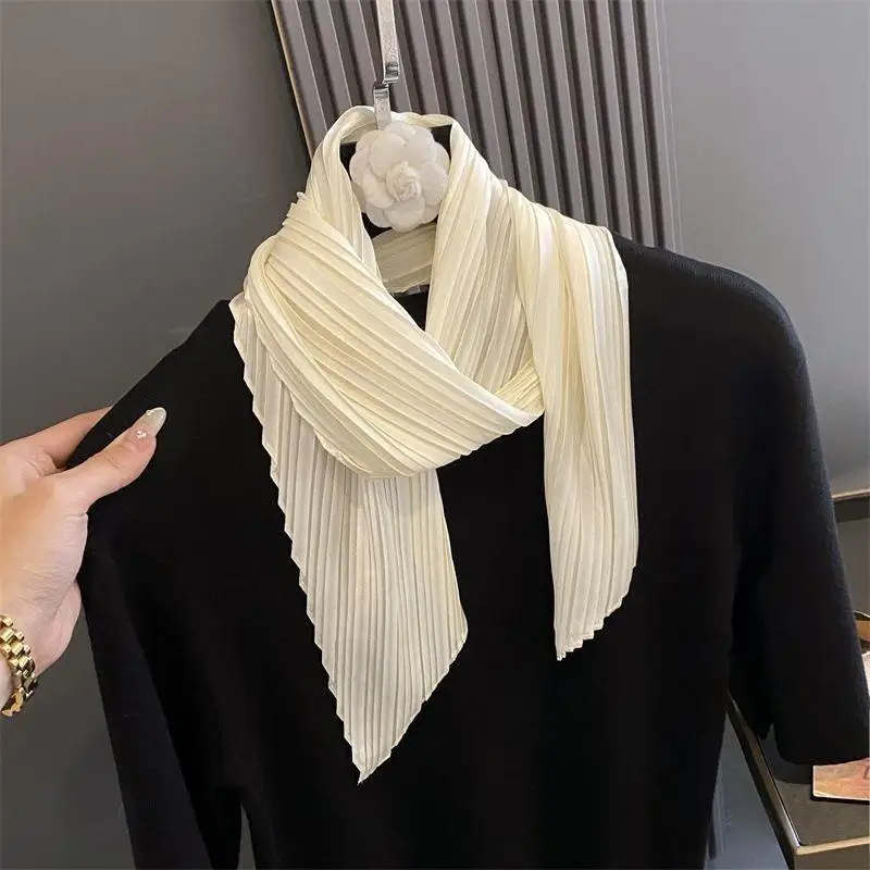 

Women's pleated satin scarf, women's square silk ribbon, slim headband, satin square scarf, headscarf