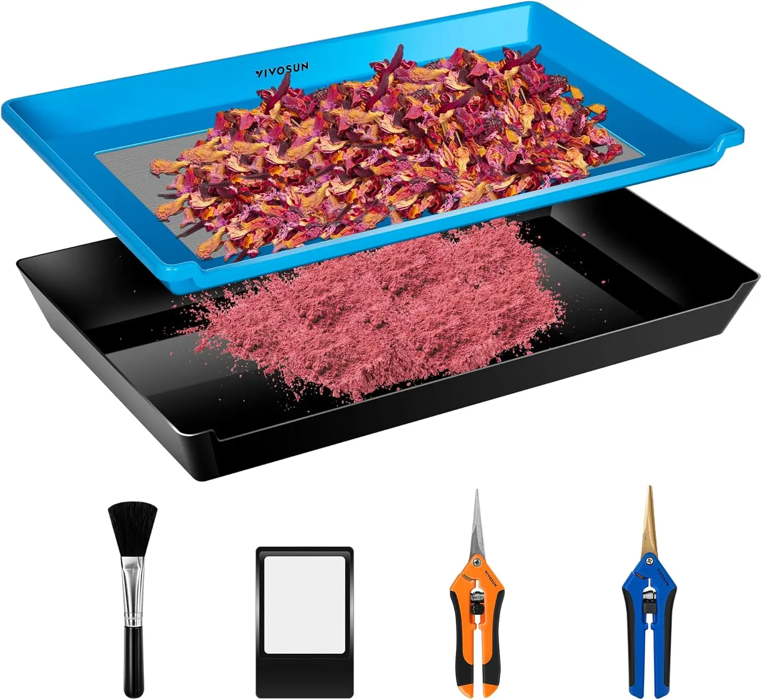 

Heavy Duty 2-in-1 Trimming Tray, Dry Sift Screen Set with 150 Micron Fine Mesh Screen and 2 Trimming Scissors, Blue