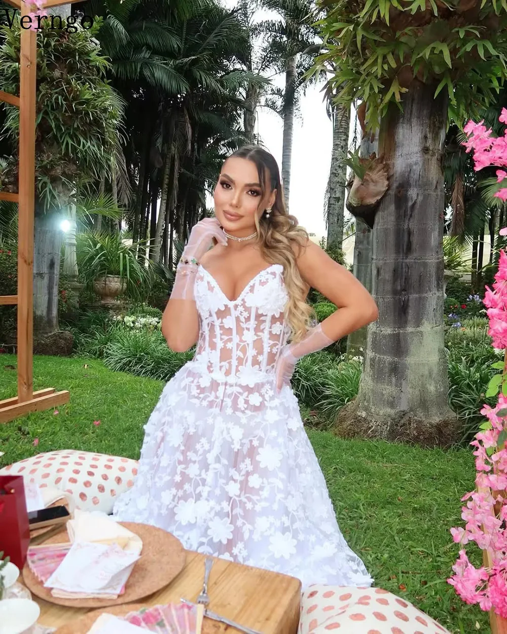 Verngo elegante flor renda vestido de casamento querida uma linha osso vestidos de noiva feminino sexy split vestidos de noiva personalizado