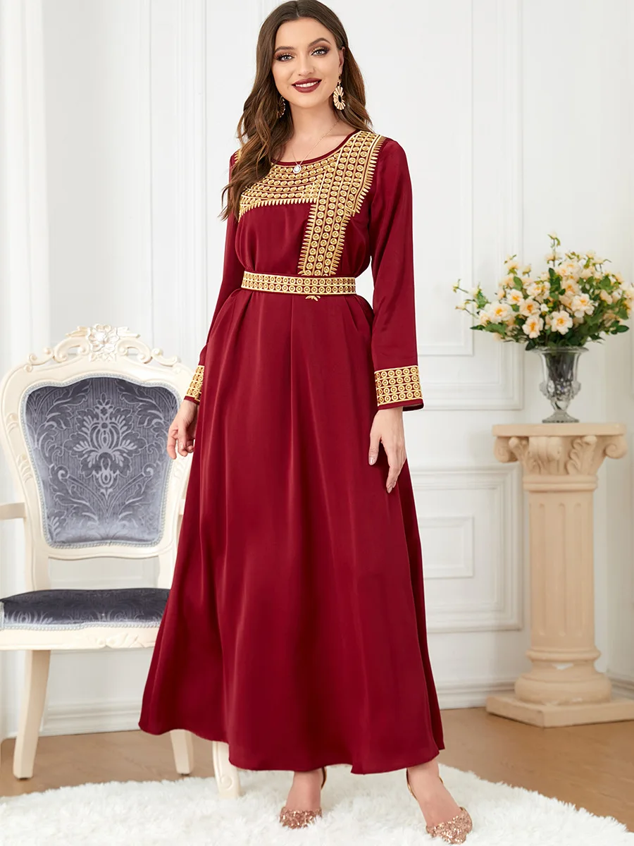 Imagem -04 - Elegante Abaya Preço Conjunto para Mulheres Vestido Muçulmano Bordado Vestido de Festa Marrocos Kaftan Turquia Long Robe Dubai Maxi Vestidos