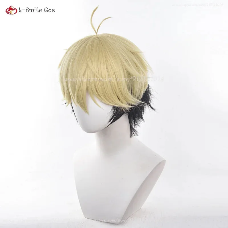 Парик для косплея Felix, 35 см, короткие золотисто-черные парики, косплей, аниме, парики для косплея, термостойкие синтетические волосы, Хэллоуин + шапочка для парика