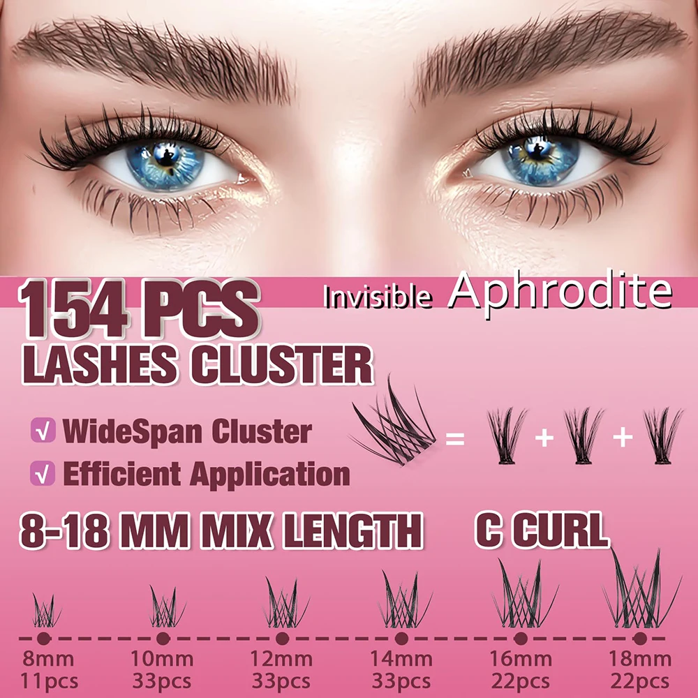 uCoolMe Lashes Aphrodite Invisible Band Individual Clusters Soft and Lightweight False Eyelashes Extension for Home Makeup Use