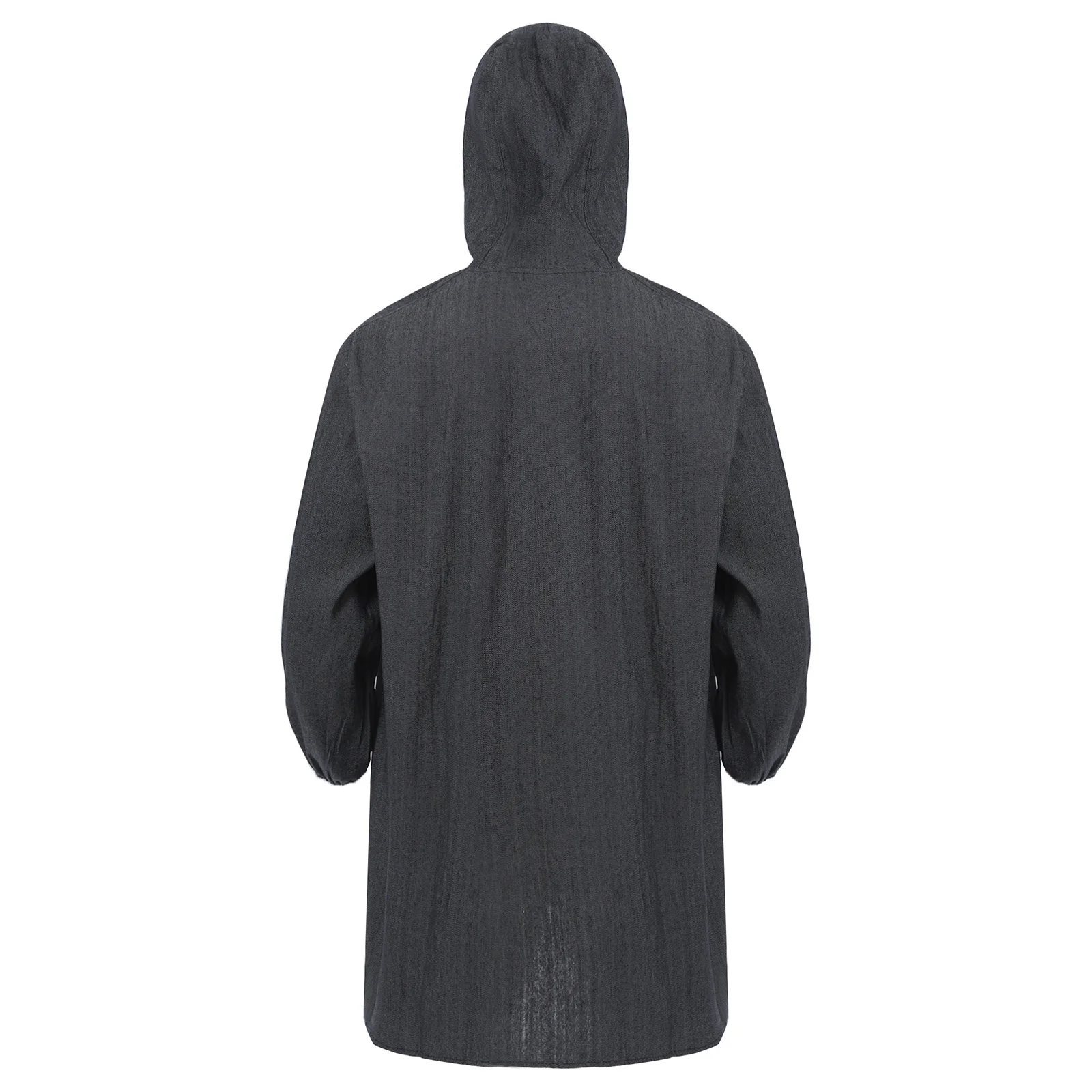 Męski kombinezon roboczy, wytrzymały, z kapturem, dżinsowy, zapinany na guziki, z kieszeniami, fartuch, kurtka, odzież warsztatowa, strój do malowania natryskowego.