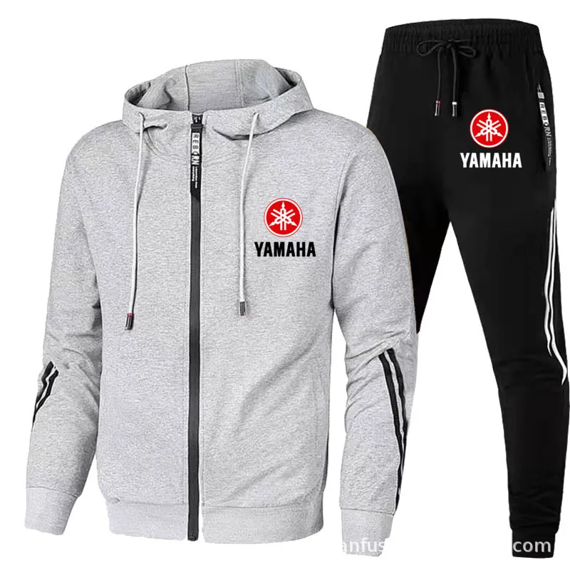Yamaha Motorcycle Racing Tracksuit Men's Clothing Yamaha Logo Print Zip Sweatshirt&Pant Men Sets Bike Jacket Men Sportswear Suit