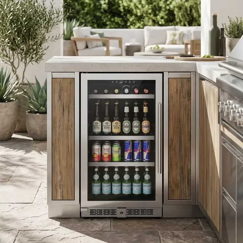 Stainless Steel Under Counter Fridge Dual Zone Built In Refrigerator Outdoor Kitchen Bar Hotel Commercial Use Drinks Cooler