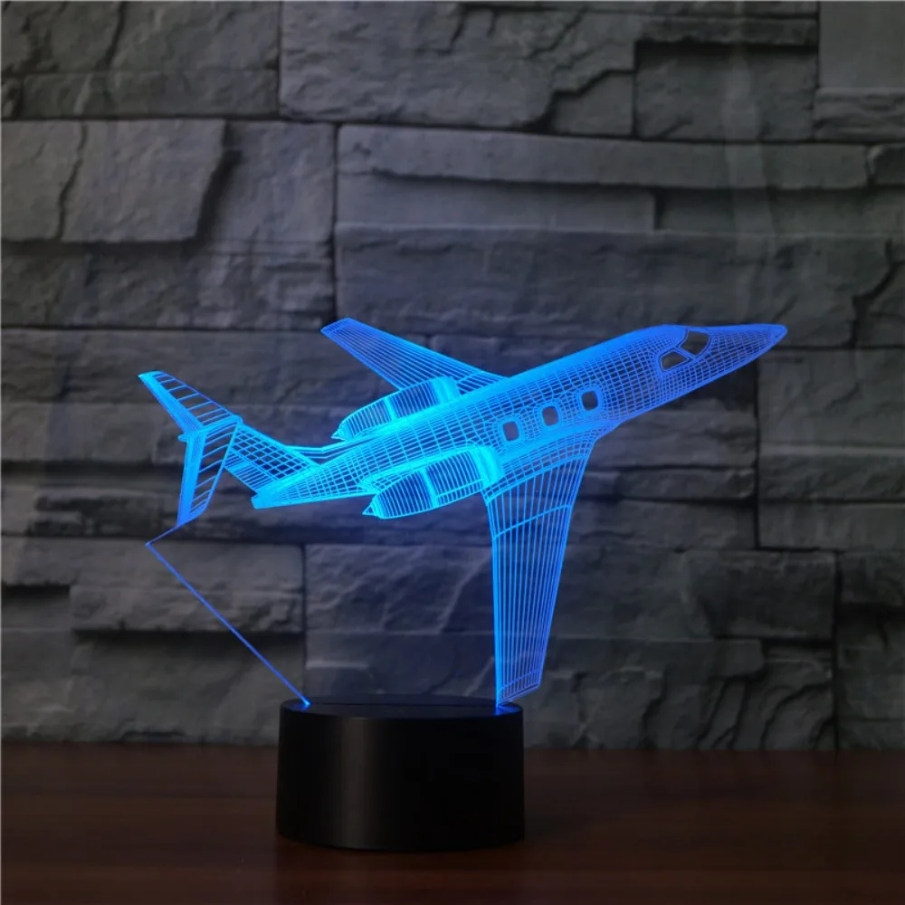 Airplane Night Light LED 3D Illusion Lamp USB Aircraft 7 Color Christmas Birthday Gift for Boy Girl Kid Room Bedroom Decoration