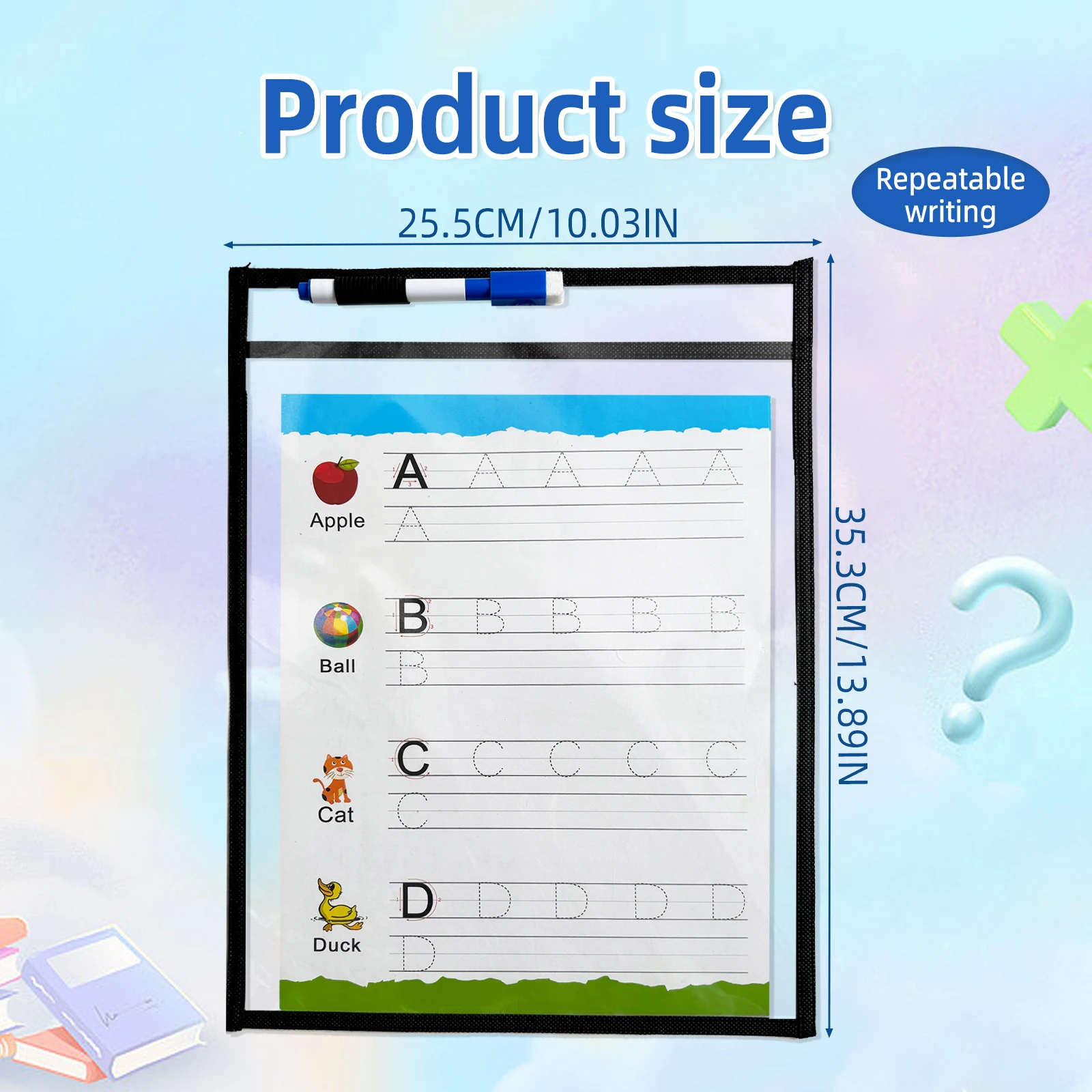 Alphabet Practice Board for Kids, Ages 5-8, 26 Letters,Copying & Learning, Enlightenment, Reusable Erasable Pen Random Color