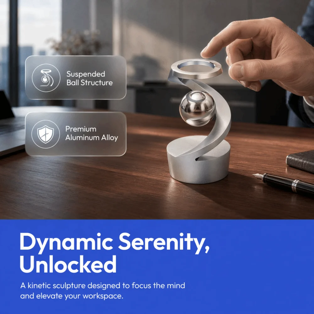 Aluminum Alloy Levitating Gyroscope Suspended Ball Tabletop Size Kinetic Desk Silver Color 3.03x1.77in Rotating Gyroscope