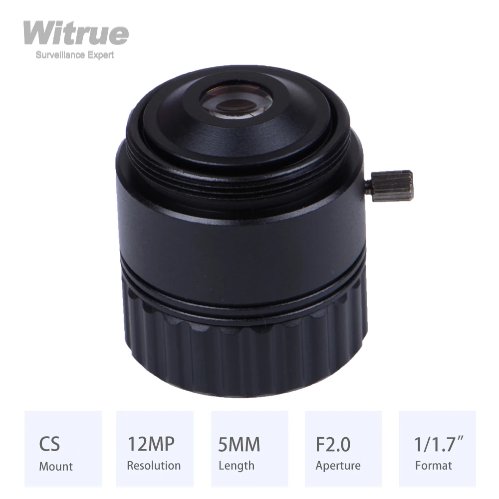 Witrue HD 4K Lens CS Mount 12MP 5MM Aperture F2.0 Format 1/1.7