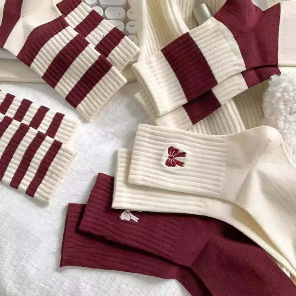 10 paia di calzini con fiocco ricamato patchwork calzini stile preppy traspiranti antiscivolo in cotone dolce capodanno calzini natalizi streetwear