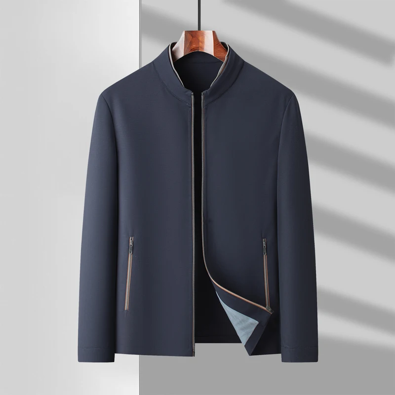 Men's Waffle Texture Business Casual Jacket Set UV Protection Spring/Summer 2024 Fashion Handsome Stand Collar Top