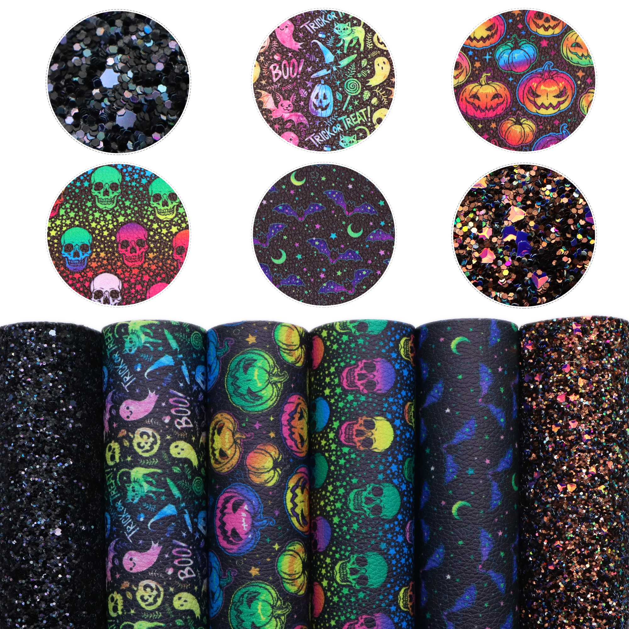 5-10pcs/Set 20*33cm Halloween Skull Spider Pumpkin Printed Synthetic Leather Set Patchwork For Hair Bow Handbags DIY,1Yc12193