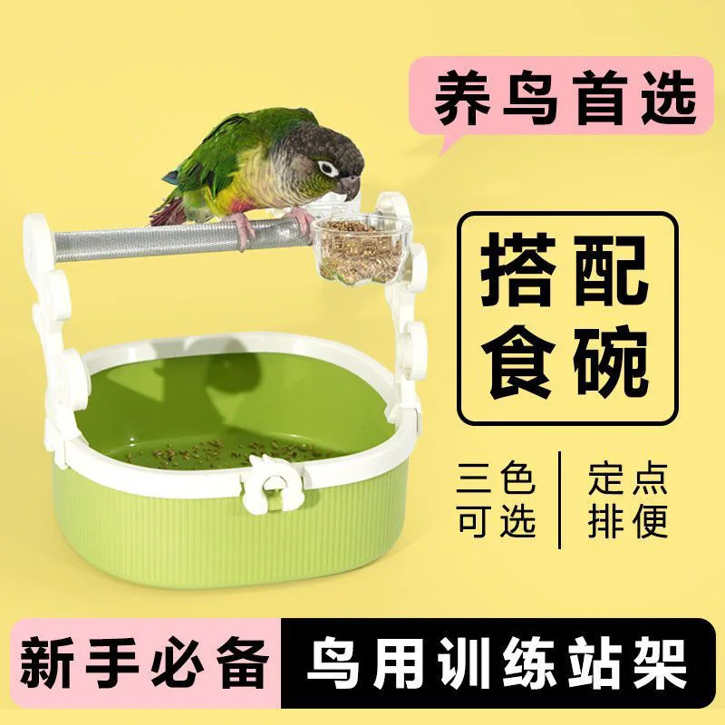 Parrot Desktop Stand Fixed Point Feeding And Defecation Device Pet Toy Bird Accessory Parrot Perch With Full Mesh Surface