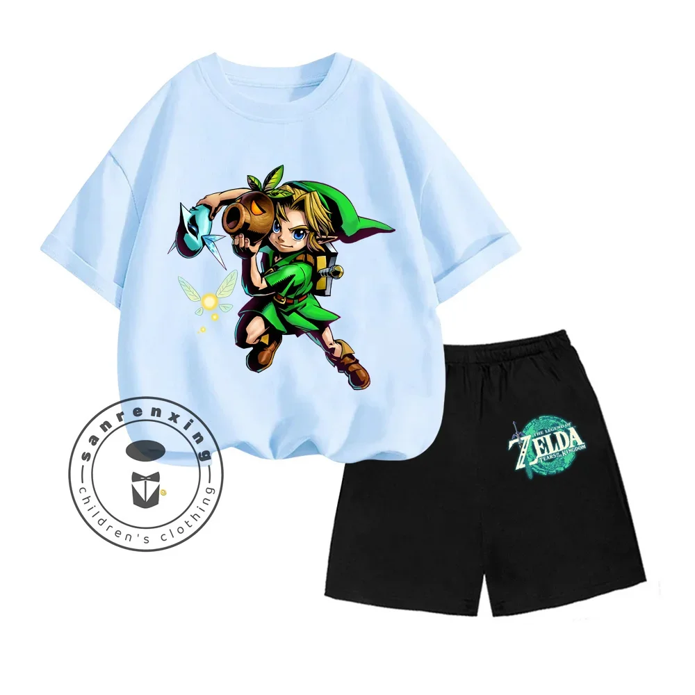 The Legend of Zelda Games Cartoon Print Unique Design O-neck Short Sleeve and Breathable Shorts Children Summer Two-piece Set