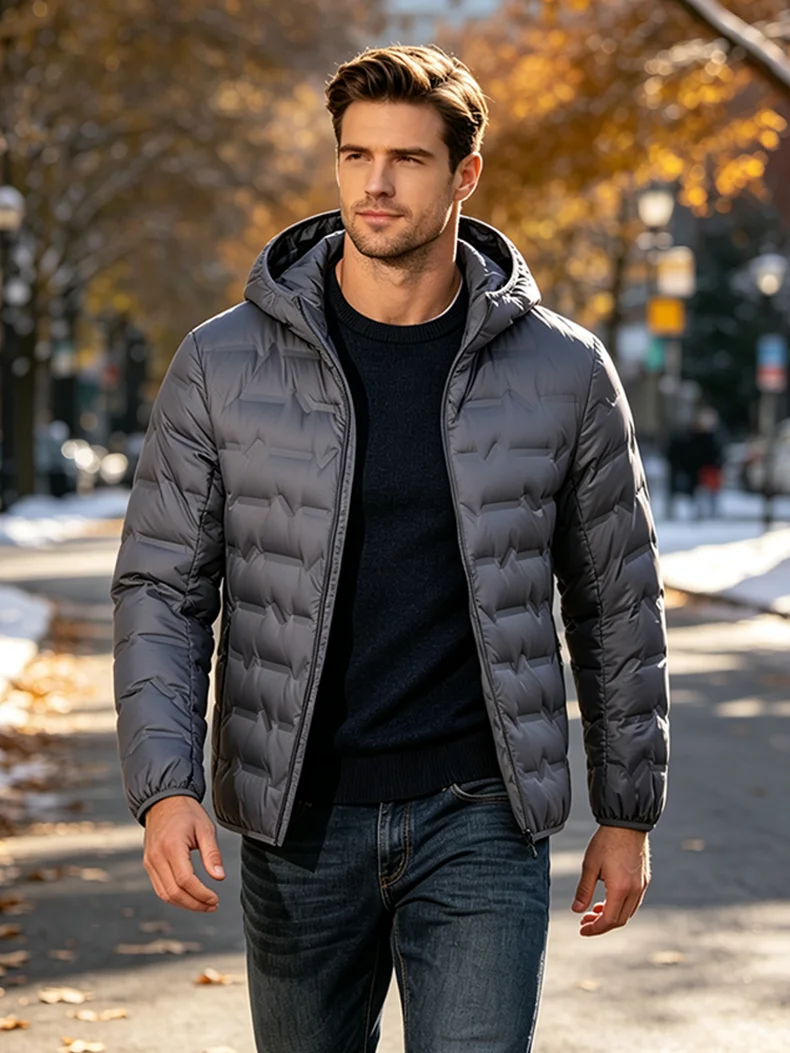 EUMERGX Herren Daunenjacke Winter Warme Entendaunen Leichte Polsterjacke Camping Klettern Trekking Graphen-Futter Mantel – Detail 10