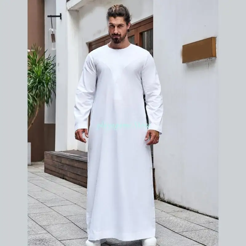 Y88A ملابس رجالي للحفلات الراقصة ثوب طويل مريح وقابل للتنفس من القماش الناعم لحفلات الزفاف وصلاة العيد مناسبة احترافية