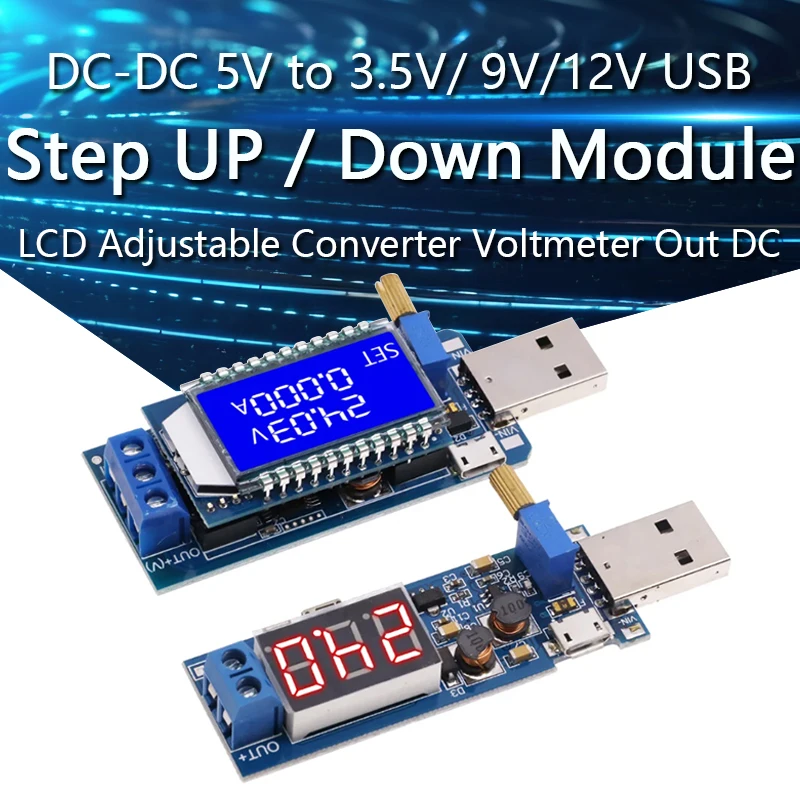 DC-DC 5V to 3.5V/ 9V/12V LCD USB Step UP / Down Power Supply Module Adjustable Boost Buck Converter Voltmeter Out DC 1.2V-24V