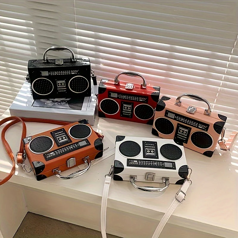 Kreatywna torebka w kształcie radia, mini torba na ramię w stylu vintage, niszowa torba pudełkowa i kwadratowa torebka