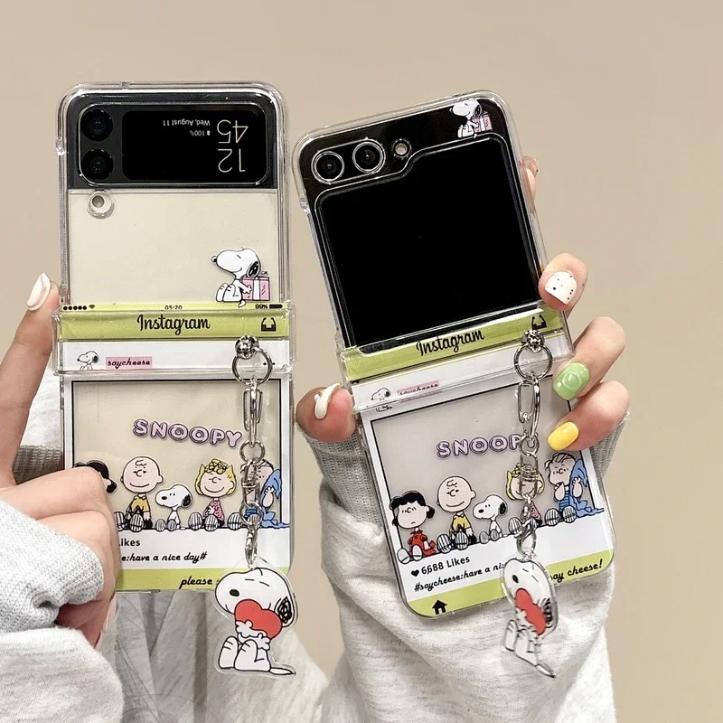 Cute Cartoon Snoopy Charlie Brown Transparent Phone Case For Samsung Galaxy Z Flip 7 6 5 Case Soft TPU Back Cover For Z Flip 3 4