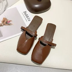 Women's Slippers And Ladies Sandals Job Flat Brown Shoes Slides Outside Mules Leather On Offer Young On Sale Low Price Footwear