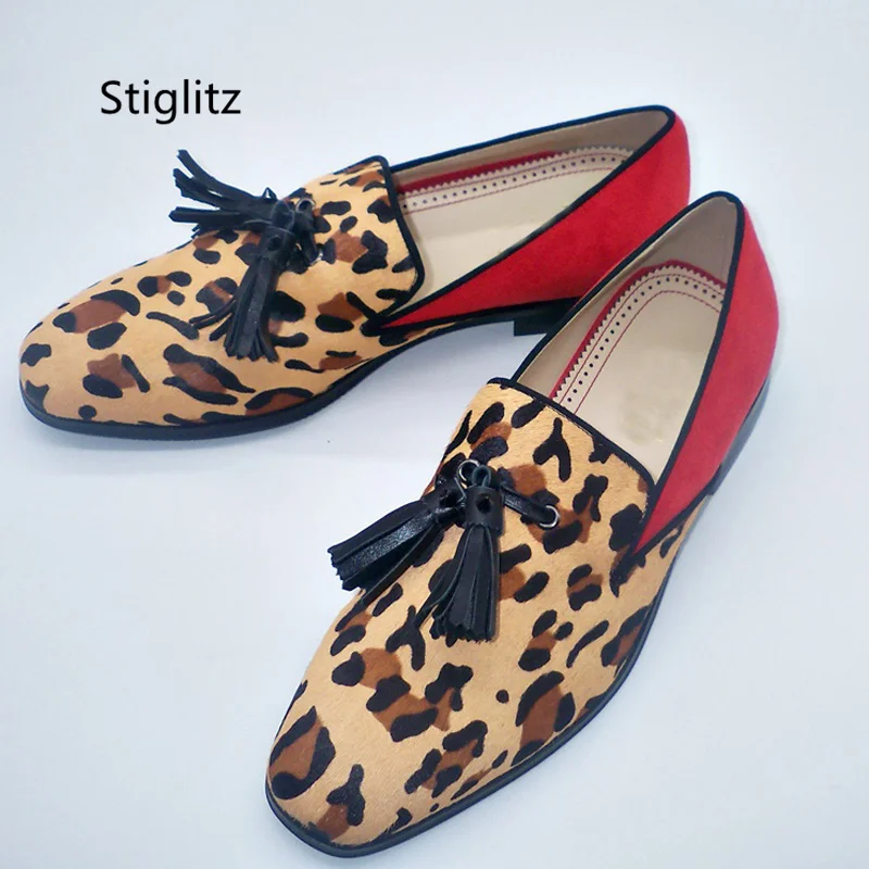 

Leopard Tassel Loafers Men's Shoes Print Mixed Colors Casual Business Shoes Men Fringe Slip On Dress Breathable Flats Shoes