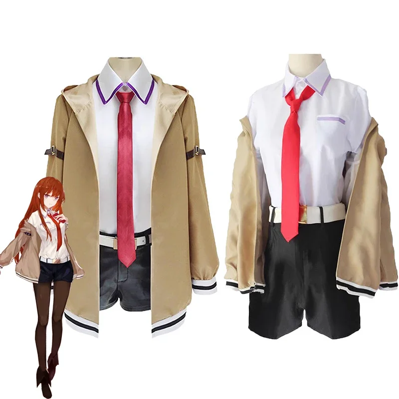 Anime Steins Gate Makise Kurisu Cosplay Costume Adult Women Coat Jacket Shirt Suit Halloween Uniform Party Outfit