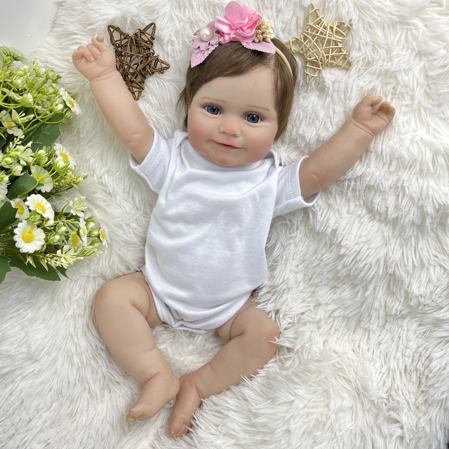 Bambola Reborn BZDOLL 50cm 20 Pollici in Vinile Morbido con Pelle Dipinta 3D e Vene, Giocattolo Artistico Neonato Sorridente, Regalo Realistico