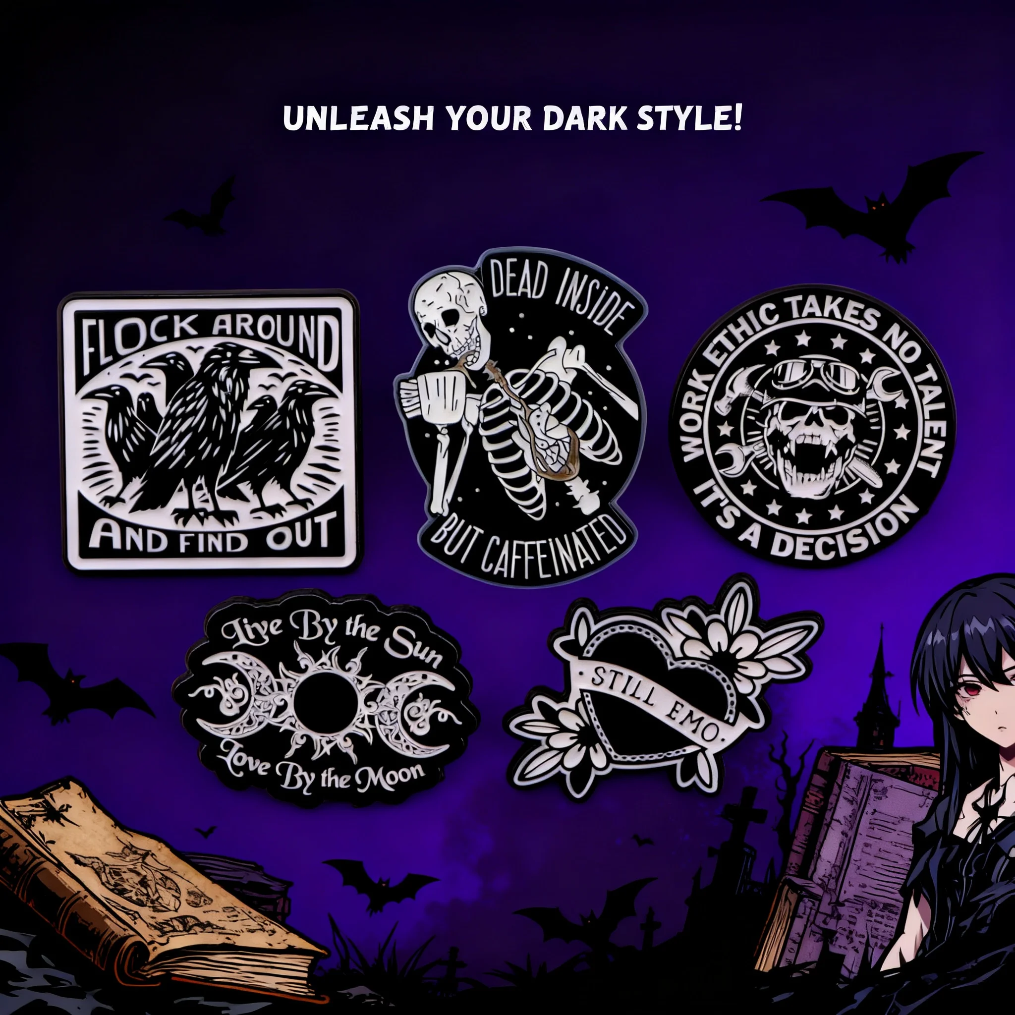 

Crow Enamel Pin Punk Skeleton Badge Brooch for Women Men Backpack Lapel Pins Halloween Cosplay Jewelry Accessories Party Gift