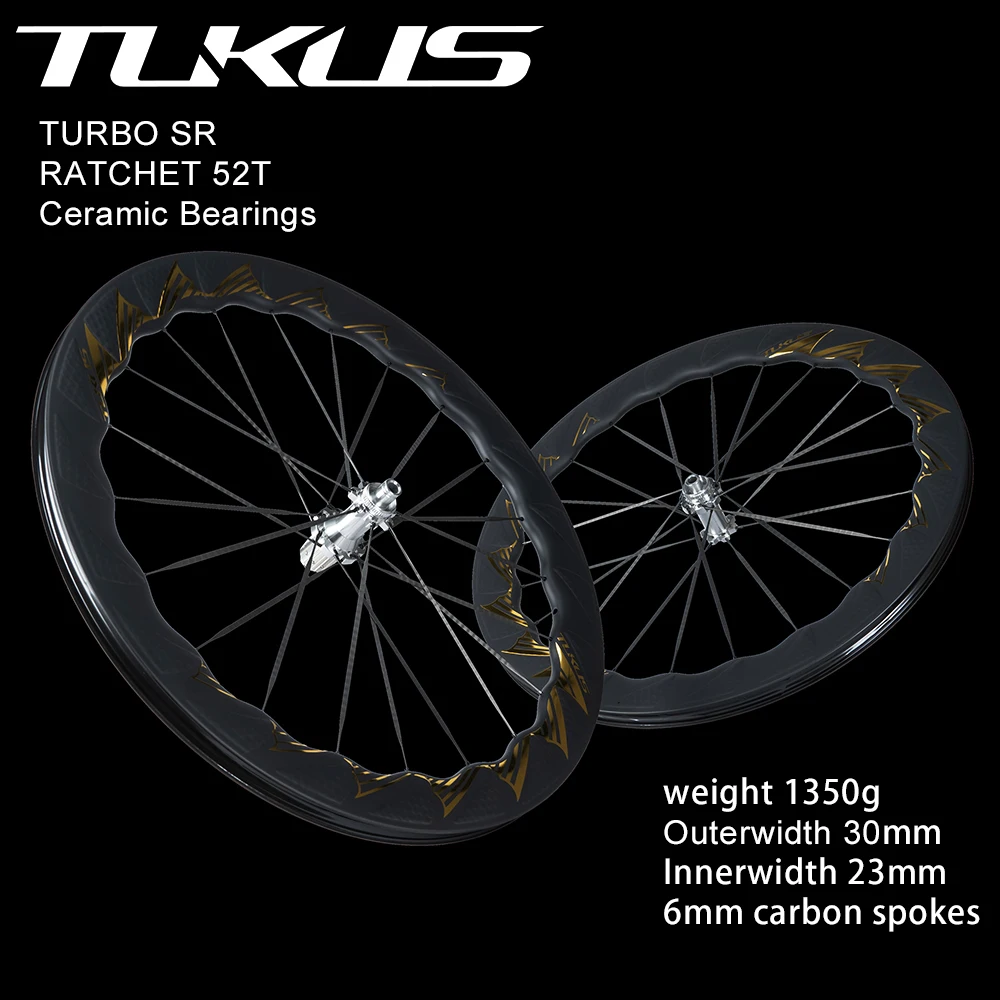 

TUKUS BLUEFIN TURBO Road Cycling Rims Carbon Wheelset Ceramic Bearing Disc Brake Ratchet 52T Special Aerodynamics Design Wheel