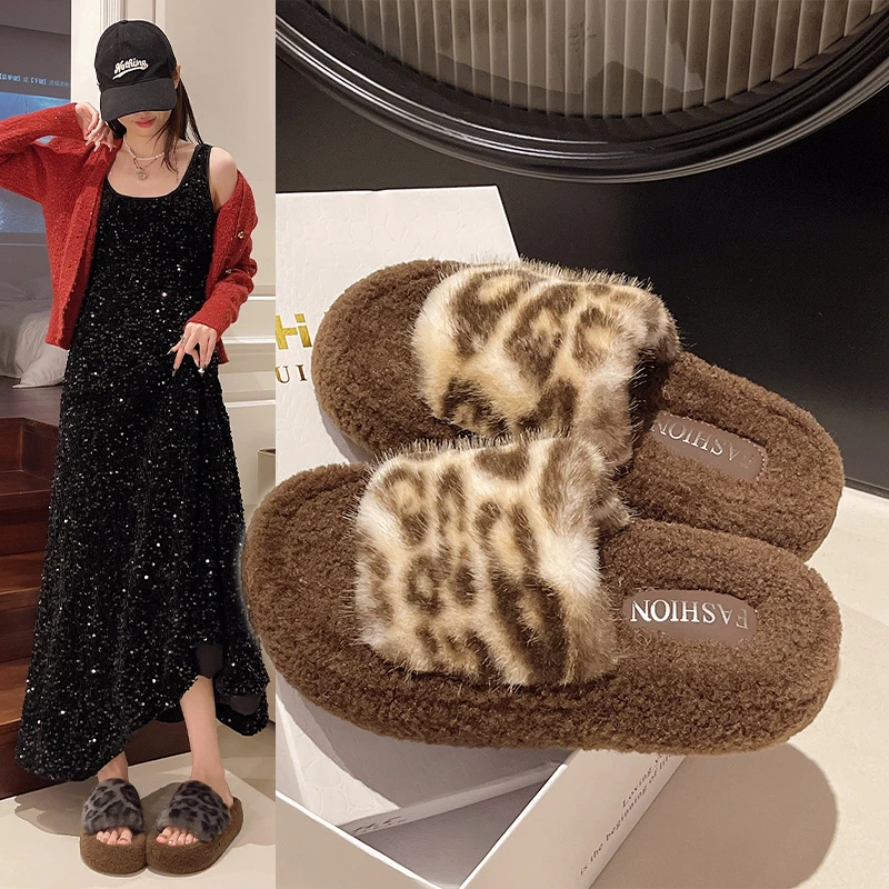 

Low House Slippers Platform Anti-slip Big Size Fur Flip Flops Shoes Women Luxury Slides Plush 2024 Designer Zapatillas De Mujer