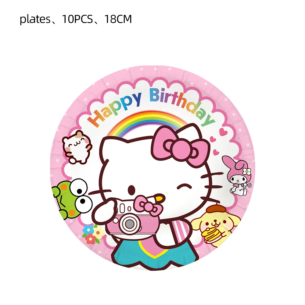 Cartoon Hello Kitty Disposable Tableware, Cup and Plate, Birthday Party Decoration Balloon, Baby Shower, Children\'s Party Suppli