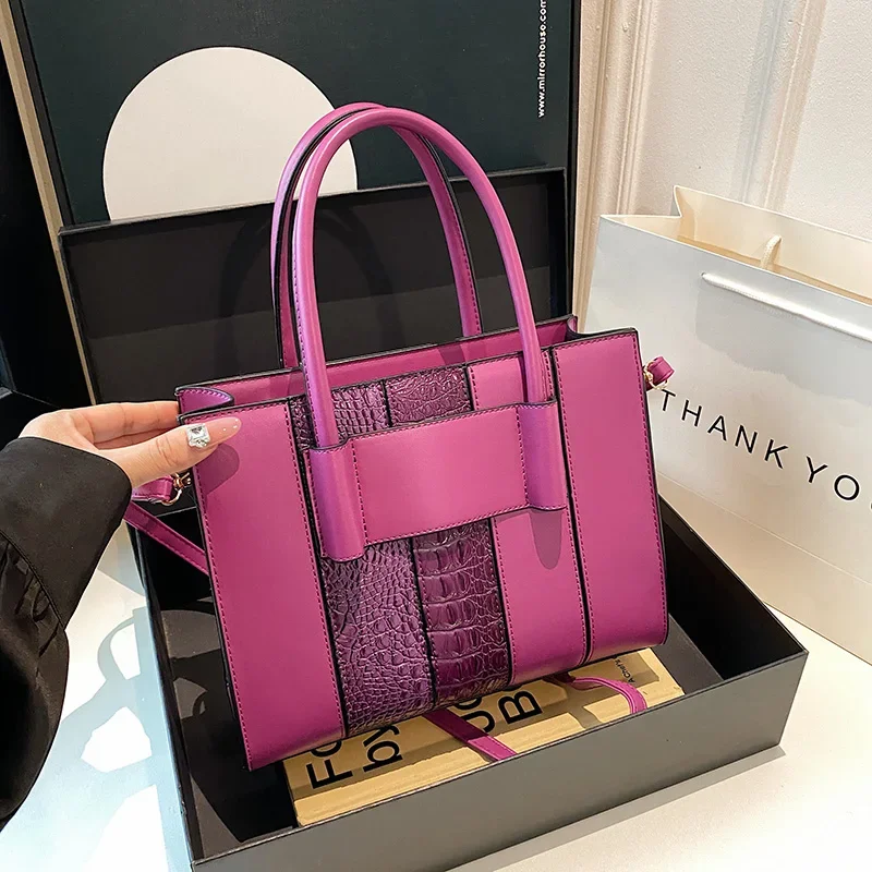 Luxury Purple Bag Alligator Handbag Large Capacity Women Bags Designer Classic Handbag Quality Pu Leather Shoulder Crossbody Bag