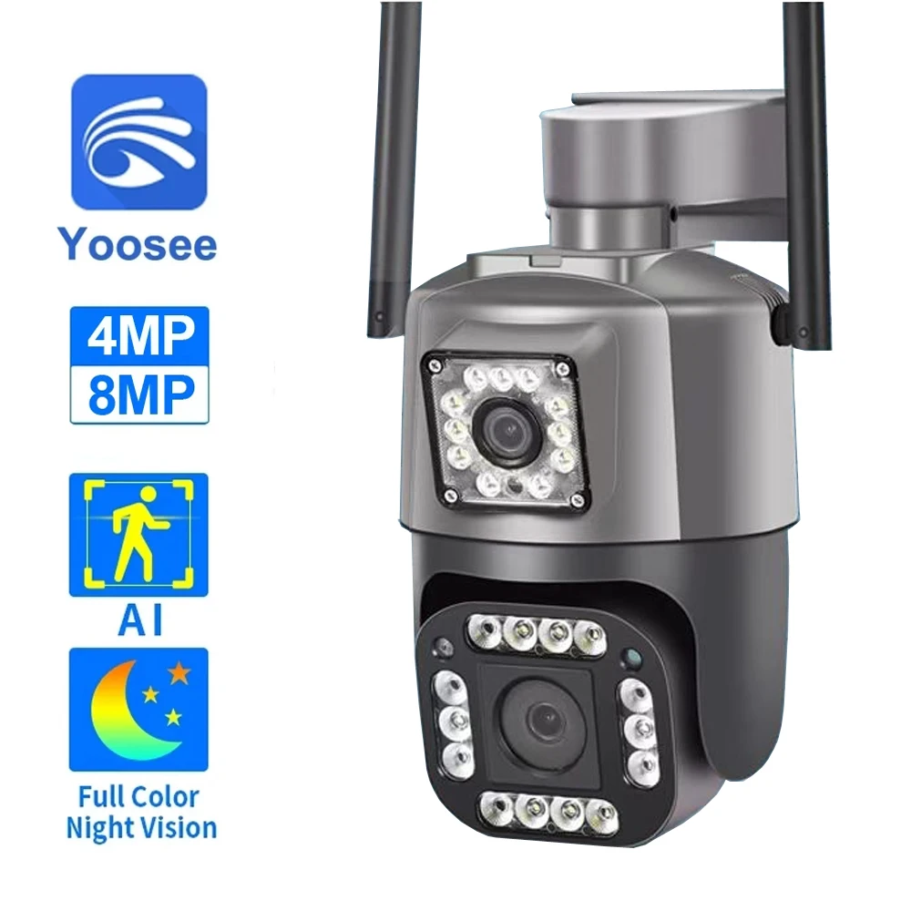 

Yoosee 4K 8MP WiFi PTZ Camera Dual Lens Dual Screen CCTV 4MP Outdoor H.265 Video Security Camera Auto Track Color Night Vision