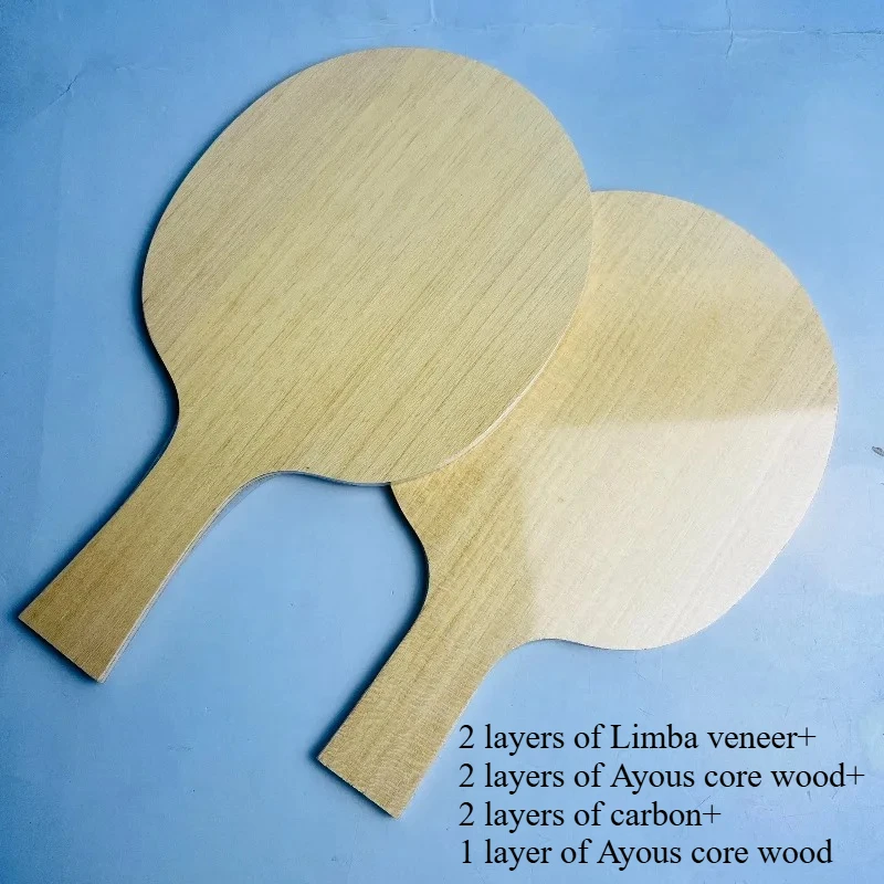 Fotografia 3: Raquete de Tênis de Mesa Profissional de Madeira de 7 Camadas com Lâmina de Carbono, Camada Superior de Limba e Núcleo de Ayous, para Montagem DIY, com Cabo FL/CS