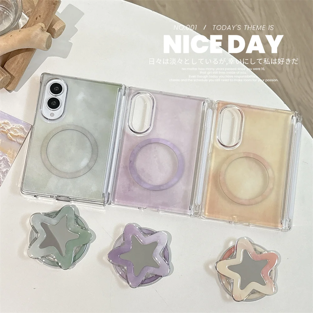 Fashion Colorful Stars Cartoon Magnetic Phone Case for Samsung Galaxy Z Fold 8 Ultra zfold 8 7 6 5 Cover For Magsafe Stand Chain
