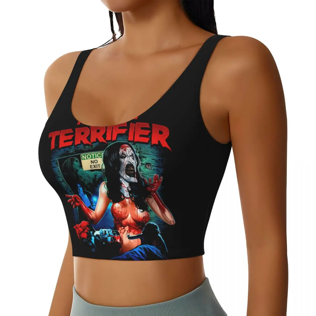 Custom Women's Retro Terrifiers Horror Film Sports Bra High Impact Gym Workout Running Crop Tank Tops