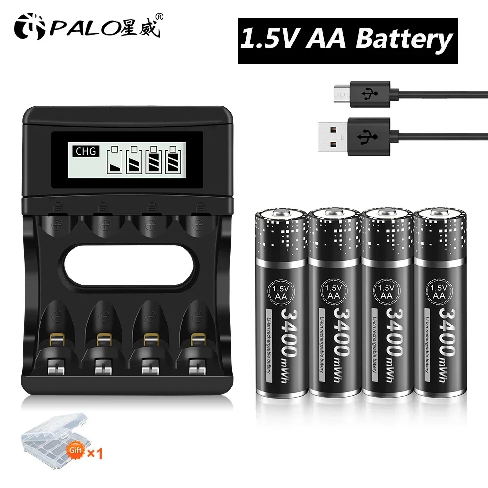 PALO 1.5V Li-ion AA Rechargeable Battery Stable Voltage 1.5v AA Battery for Doorbell flashlight metal detector shaver razors