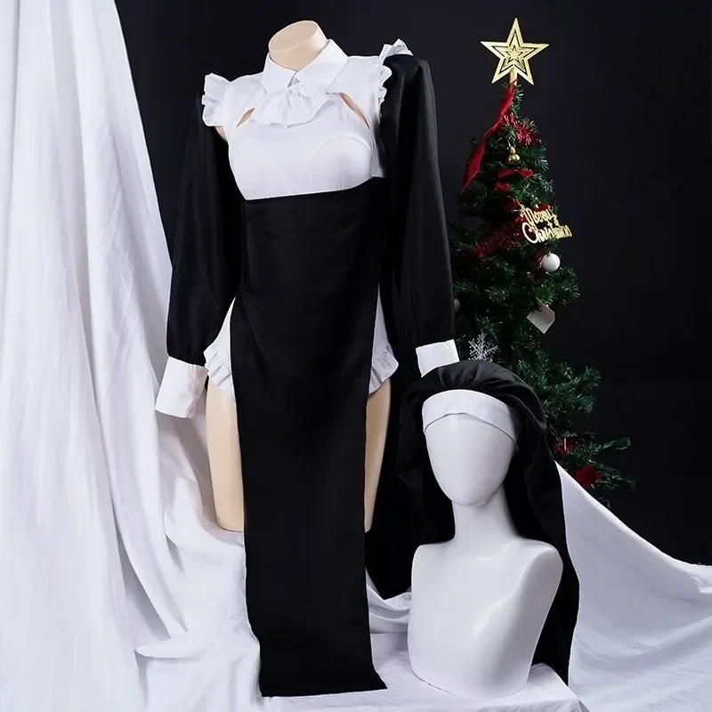 Nun Cosplay Costume Women Fancy Dress Set Halloween Party Roleplay Outfit Adult Nun Dress Black Fancy Cosplay Dress Up