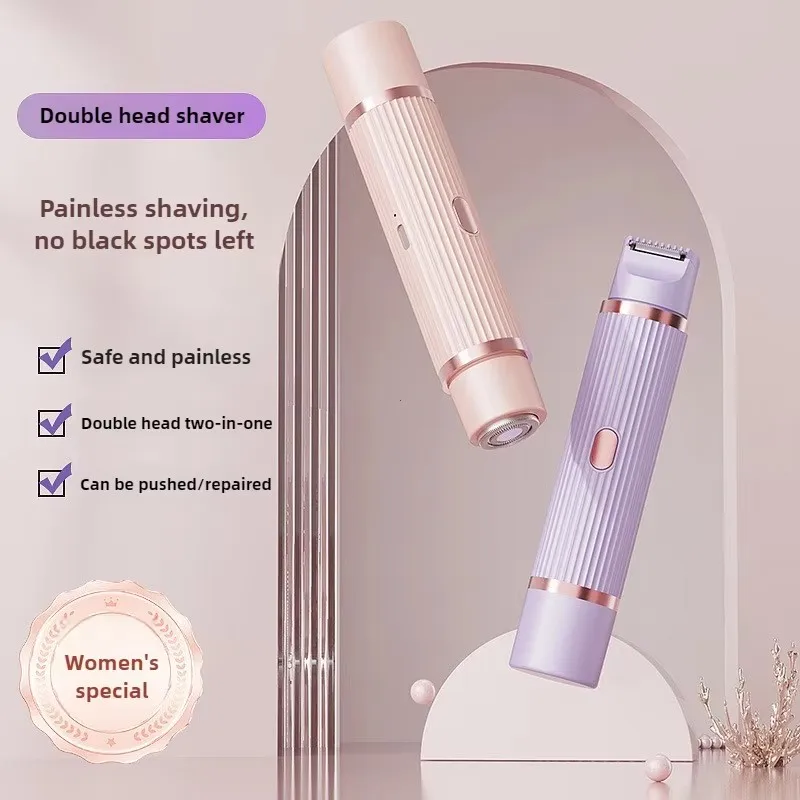 Electric Shaver for Women Waterproof Wet & Dry Hair Razors 2 in 1 Double Head Dual Bikini Hair Trimmer Detachable Head Shaver