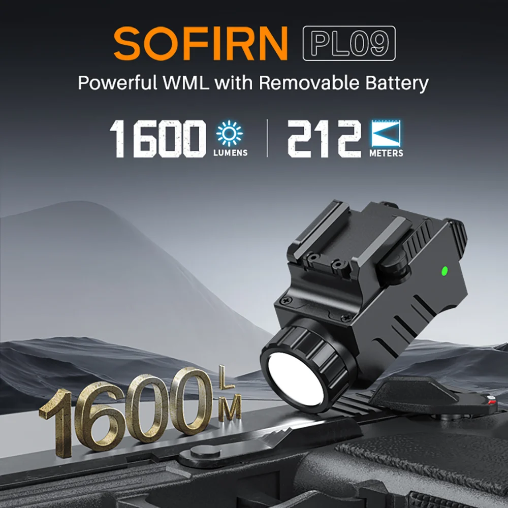 SOFIRN PL09 Flashlight 1600lm Rechargeable Light Quick Release Tactical Light with Double Switch for Picatinny Rail