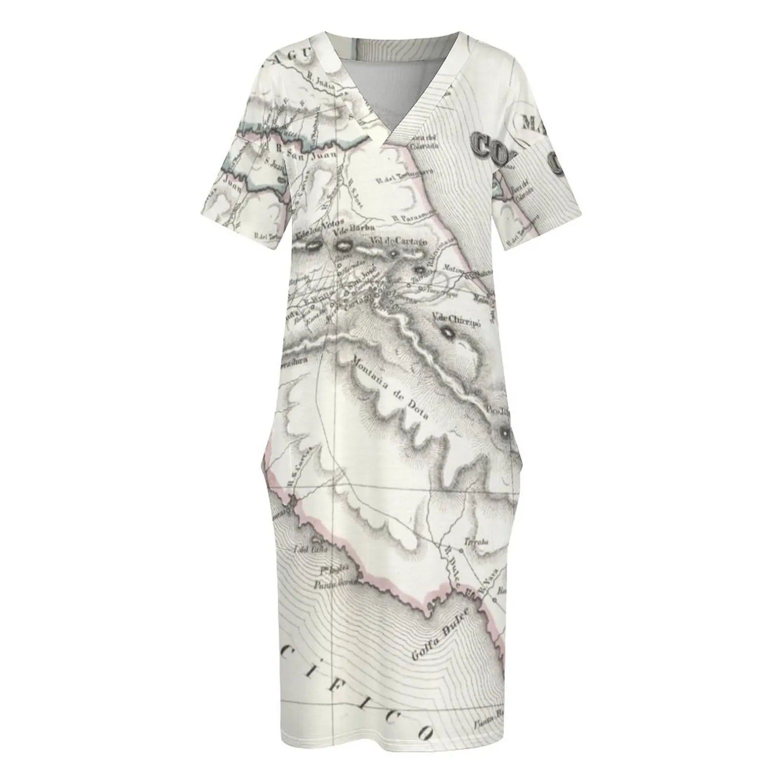 Carte Vintage de Costa Rica (1850), robe ample à poches, robes d'été pour femmes, robe de soirée