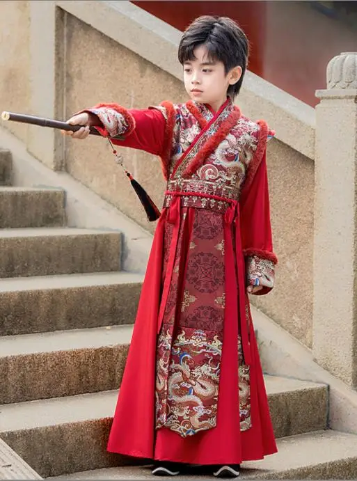

Boys Hanfu Swordsman Stage Outfit Chinese Robe Baby Tang Suit Winter New Arrived Children Ancient Chinese Kids New Year Clothes