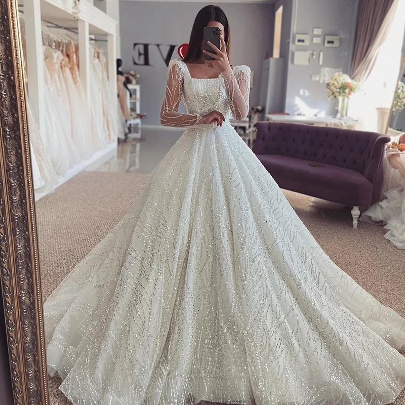 

Eightree Princess A-Line Wedding Dresses Boho Long Sleeve Glitter Long Bridal Dress Elegant Wedding Ball Prom Gowns Custom Size