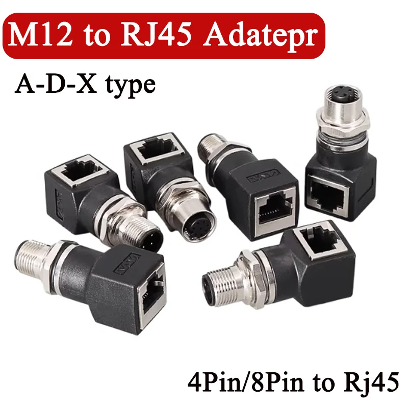 M12 to RJ45 4Pin D-type 8Pin X-type/A-type Aviation Plug Socket Ethernet Adapter Male and Female Straight/elbow Heal Connector