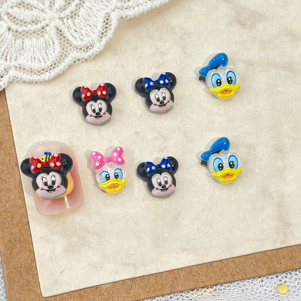 50개 3D 귀여운 미니&미키&도널드 덕 네일 참 8X10mm 만화 레진 미키 네일 아트 플랫백 미키 매니큐어 장식 JH